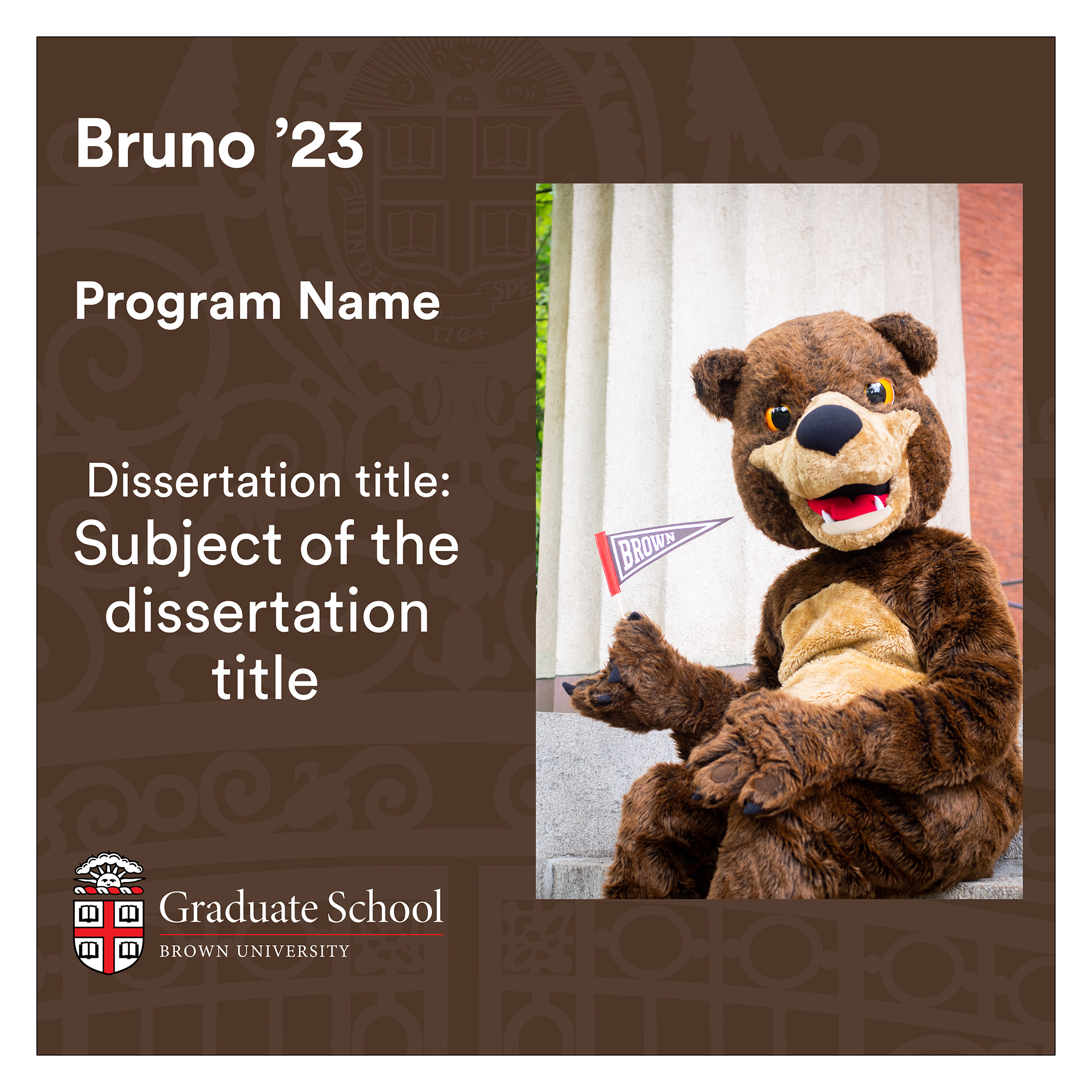 Brown bear mascot poses on a brown background