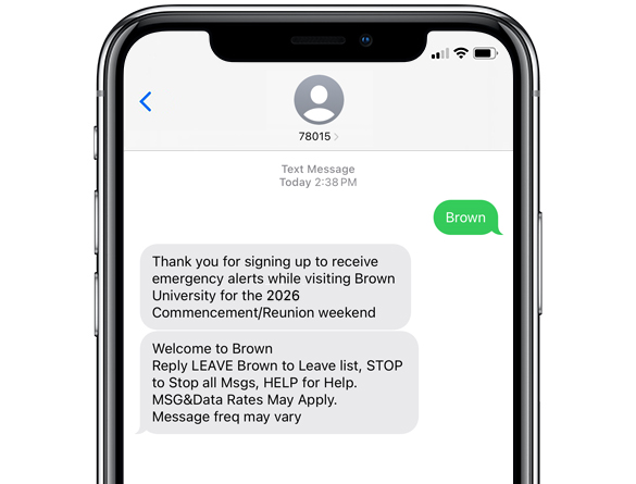 mobile phone text  screen indicating a successful Brown Alert sign up